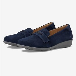 Propet Yetta Blue Suede Slip-On Penny Loafers